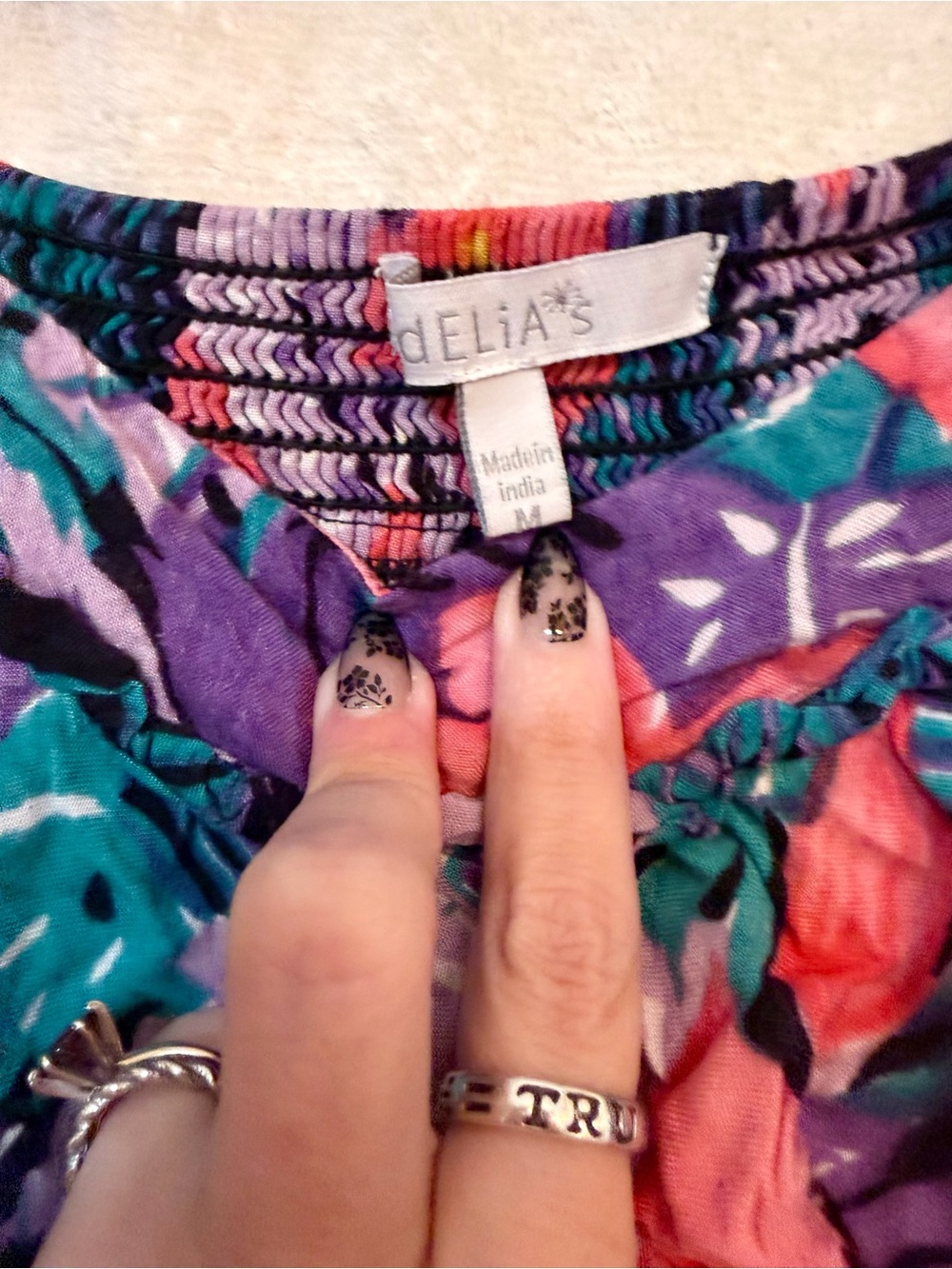 dELiA*s Teal Purple Coral Floral Smocked Waist Skirt